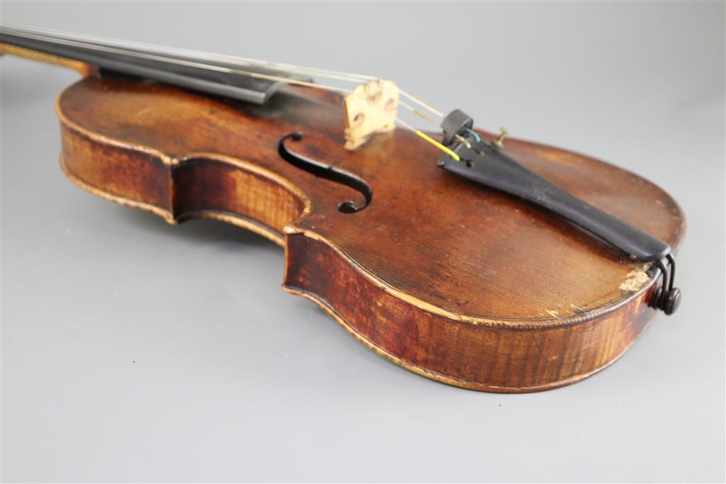 An 18th/19th century violin, labelled Thomas Balestrieri Cremonensis Fecit Mantua Anno 1761, possibly a contemporary copy by Klotz, M